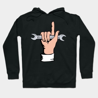 Hand Holding Spanner and Pointing Up Retro Hoodie